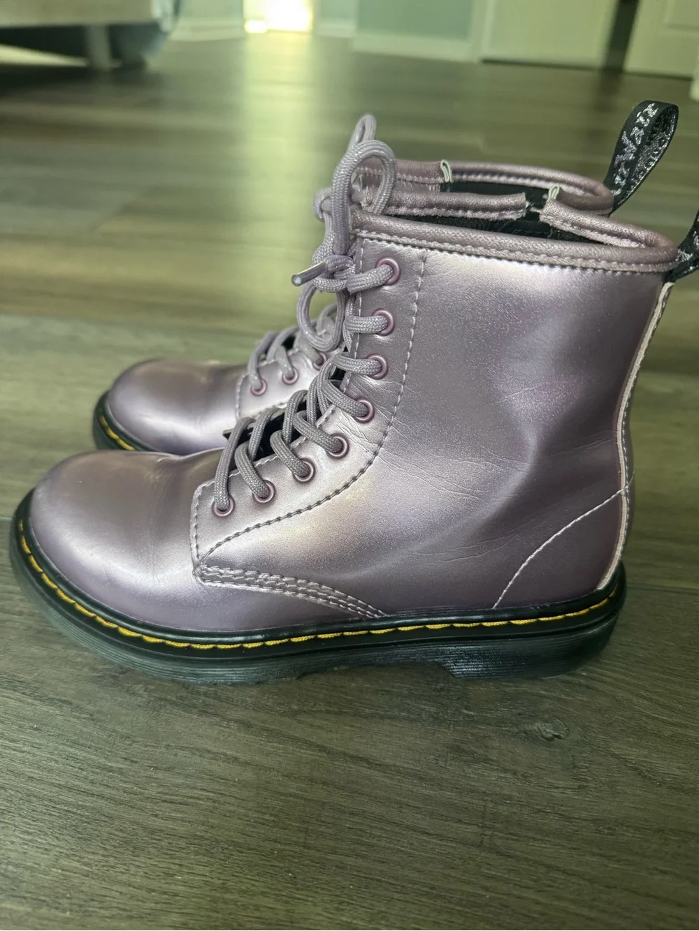 Kids Dr. Martens Metallic Lavender Lace-Up Boots